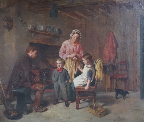 William Hemsley RBA (1819-1906), oil on canvas, 'The New Suit', signed, 35 x 41cm, ornate gilt frame. Condition - good